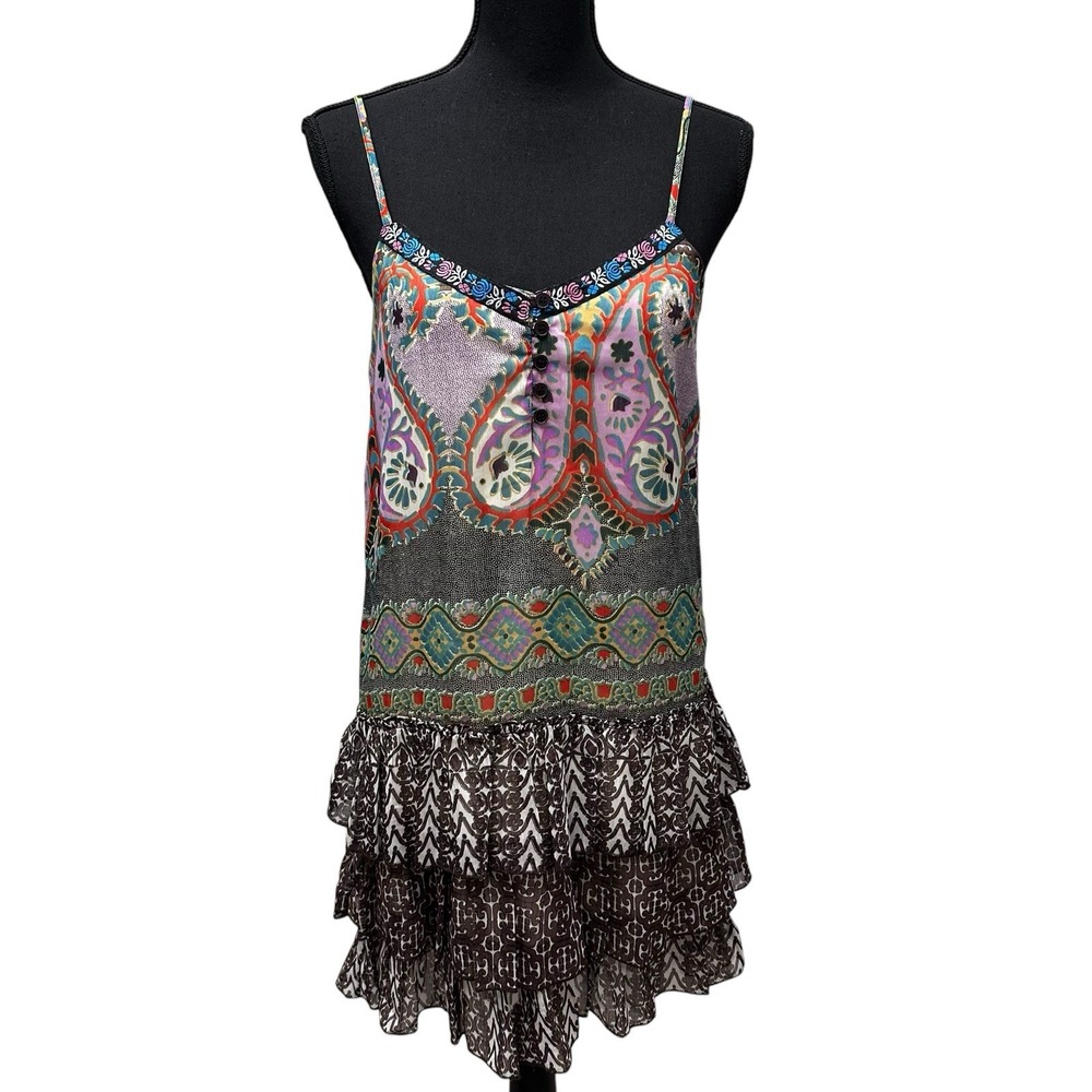 BOHO Band of Gypsies Floral Paisley Ruffle Hem Cami Dress Size Small Festival